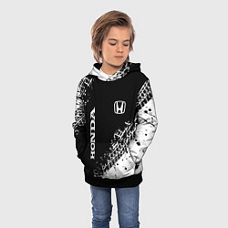 Толстовка-худи детская Хонда: следы от шин, цвет: 3D-черный — фото 2
