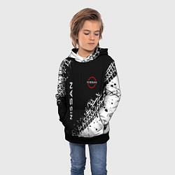 Толстовка-худи детская Ниссан: следы от шин, цвет: 3D-черный — фото 2