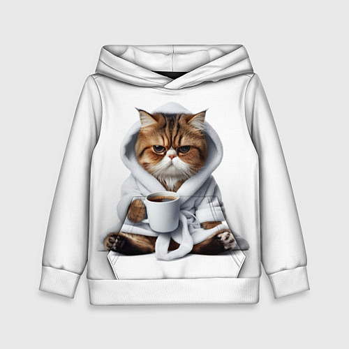 Детская толстовка Котик в халате и кофе / 3D-Белый – фото 1