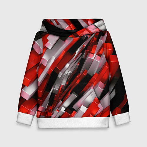 Детская толстовка Черно-красно-белые наклонные блоки / 3D-Белый – фото 1