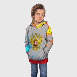 Толстовка-худи детская Герб рф огонь краски, цвет: 3D-красный — фото 2