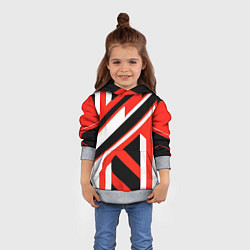 Толстовка-худи детская Чёрно-красные полосы на белом фоне, цвет: 3D-меланж — фото 2
