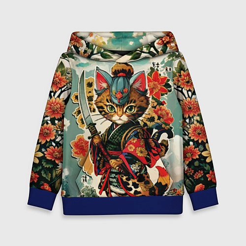 Детская толстовка Якудза самурай кот с мечом / 3D-Синий – фото 1