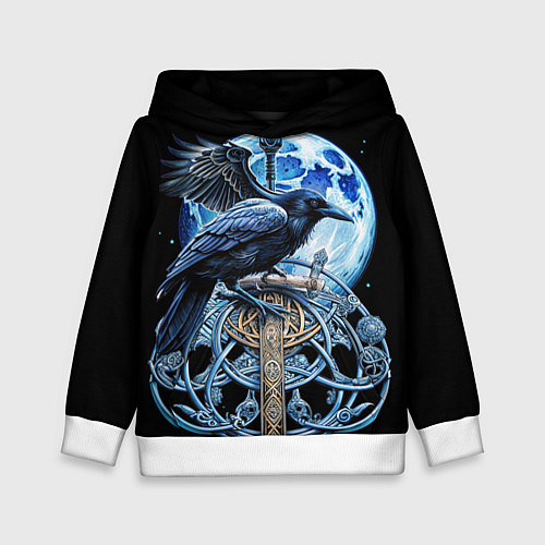Детская толстовка Черный ворон - сакральные славянские символы / 3D-Белый – фото 1