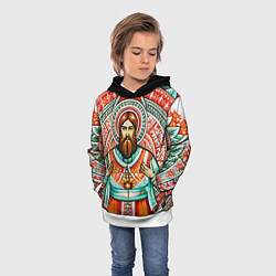 Толстовка-худи детская Русский богатырь в славянском стиле, цвет: 3D-белый — фото 2