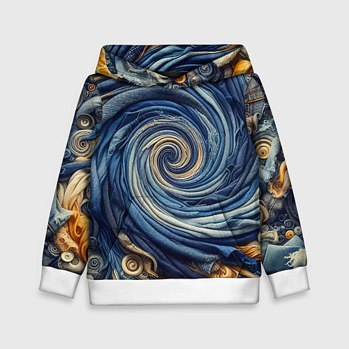 Детская толстовка Воронка из джинсы и пуговиц - нейросеть / 3D-Белый – фото 1