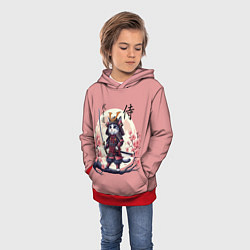 Толстовка-худи детская Kitten samurai - bushido ai art, цвет: 3D-красный — фото 2