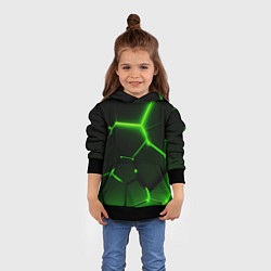 Толстовка-худи детская Темные зеленые неоновые плиты в разломе, цвет: 3D-черный — фото 2