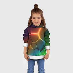 Толстовка-худи детская Радужные неоновые плиты в разломе, цвет: 3D-белый — фото 2