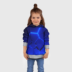 Толстовка-худи детская Текстура темных синих неоновые плиты, цвет: 3D-меланж — фото 2