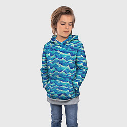 Толстовка-худи детская Абстрактный волнистый узор в синих тонах, цвет: 3D-меланж — фото 2