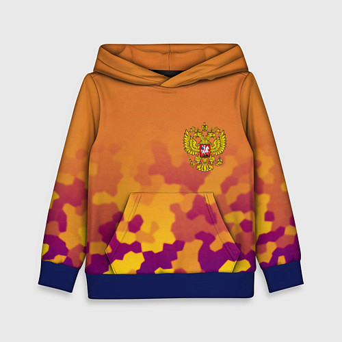 Детская толстовка Герб РФ текстура камуфляж / 3D-Синий – фото 1