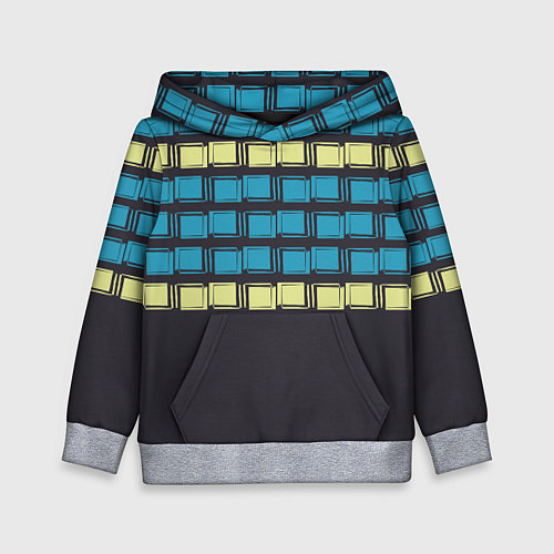 Детская толстовка Голубые и мятные квадраты на темном / 3D-Меланж – фото 1