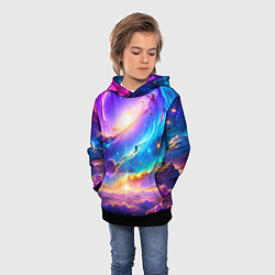 Толстовка-худи детская Космос в неоновых тонах, цвет: 3D-черный — фото 2