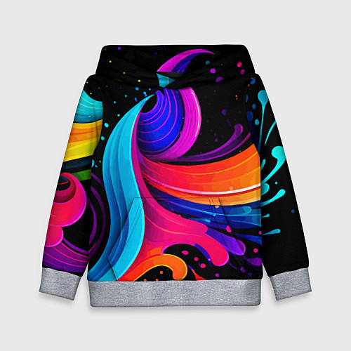 Детская толстовка Неоновая красочная абстракция - нейросеть / 3D-Меланж – фото 1