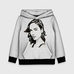 Толстовка-худи детская Рисунок Галь Гадот в тетради в клетку, цвет: 3D-черный