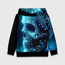 Толстовка-худи детская Cyber neon skull - ai art с дорожками на плате, цвет: 3D-черный