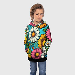 Толстовка-худи детская Графический паттерн - Летние Цветы, цвет: 3D-черный — фото 2