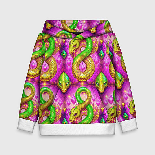 Детская толстовка Желто-зеленые змеи паттерн / 3D-Белый – фото 1