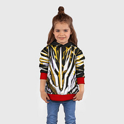 Толстовка-худи детская Чёрный фон, жёлто-белая абстракция, цвет: 3D-красный — фото 2