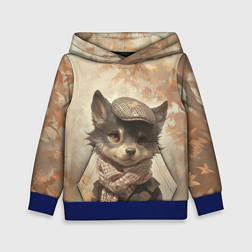 Детская толстовка Волчонок в кепке и шарфе / 3D-Синий – фото 1