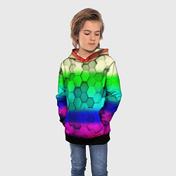 Толстовка-худи детская Неоновая абстракция соты, цвет: 3D-черный — фото 2