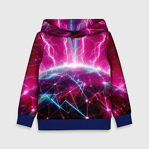 Детская толстовка Неоновые молнии ударяют в планету - нейроарт / 3D-Синий – фото 1