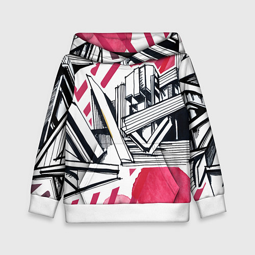 Детская толстовка Скетч архитектуры - акварельная абстракция / 3D-Белый – фото 1