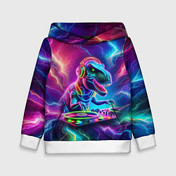 Толстовка-худи детская Tyrannosaur DJ - neon glow, цвет: 3D-белый