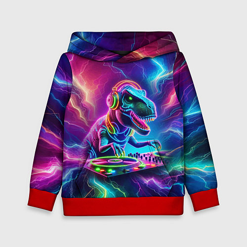 Детская толстовка Tyrannosaur DJ - neon glow / 3D-Красный – фото 1