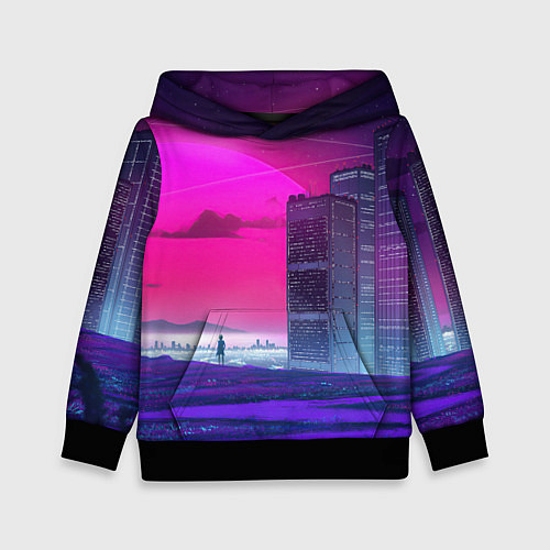 Детская толстовка Synthwave неоновый город / 3D-Черный – фото 1