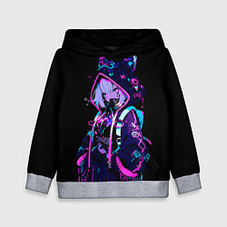 Толстовка-худи детская Девушка неоновая кошка, цвет: 3D-меланж