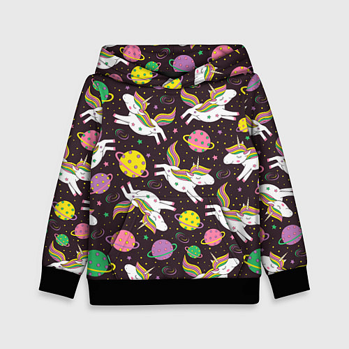 Детская толстовка Единорог в космосе / 3D-Черный – фото 1