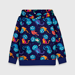 Толстовка-худи детская Коты в космосе, цвет: 3D-синий