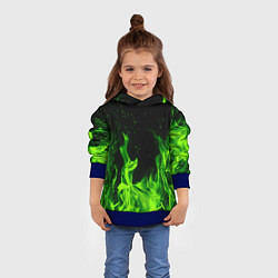 Толстовка-худи детская Огонь зелёный текстура, цвет: 3D-синий — фото 2