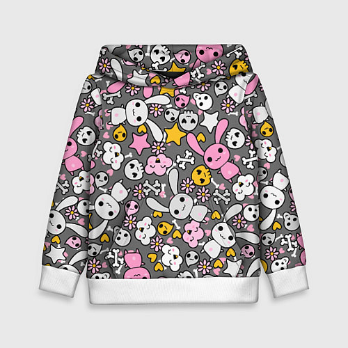 Детская толстовка Зайчики с черепами паттерн / 3D-Белый – фото 1
