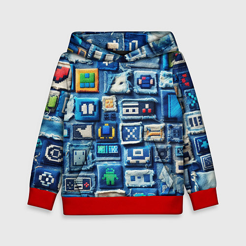 Детская толстовка Пэчворк с геймерскими знаками / 3D-Красный – фото 1