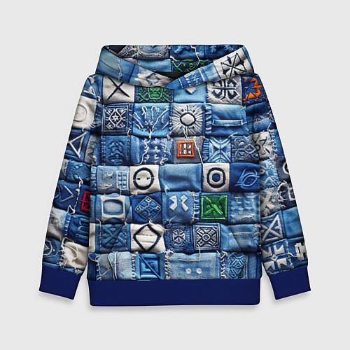 Детская толстовка Геймерский пиксельный пэчворк / 3D-Синий – фото 1