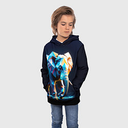 Толстовка-худи детская Большой полигональный слон, цвет: 3D-черный — фото 2