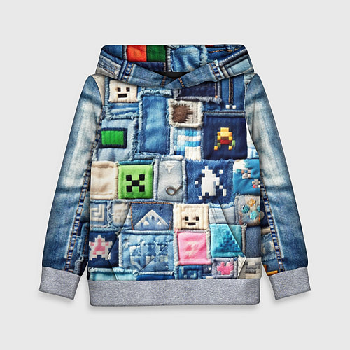 Детская толстовка Minecraft на пэчворк джинсах / 3D-Меланж – фото 1