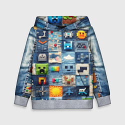 Толстовка-худи детская Minecraft фигуры на пэчворк, цвет: 3D-меланж