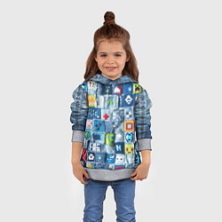 Толстовка-худи детская Minecraft значки на пэчворк, цвет: 3D-меланж — фото 2