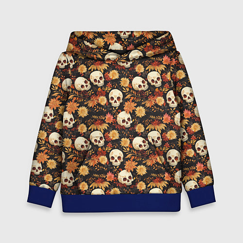 Детская толстовка Черепа и цветы - паттерн / 3D-Синий – фото 1