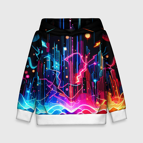 Детская толстовка Neon fantasy - ai art / 3D-Белый – фото 1
