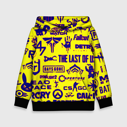 Детская толстовка Логотипы игр на жёлтом / 3D-Черный – фото 1
