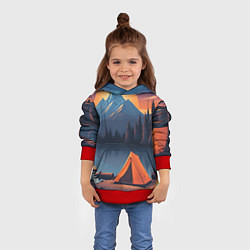 Толстовка-худи детская Палатка на берегу озера, цвет: 3D-красный — фото 2