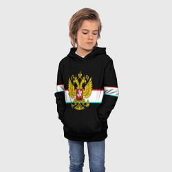 Толстовка-худи детская Герб РФ спорт полоса, цвет: 3D-черный — фото 2
