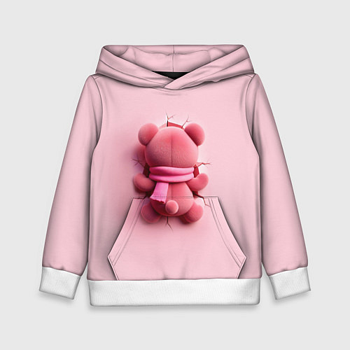 Детская толстовка Розовый плюшевый мишка со спины в разломе стены / 3D-Белый – фото 1