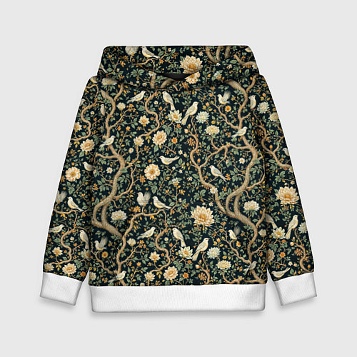 Детская толстовка Узор с птицами зеленый / 3D-Белый – фото 1