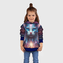 Толстовка-худи детская Fantastic blue-eyed neon kitten, цвет: 3D-синий — фото 2